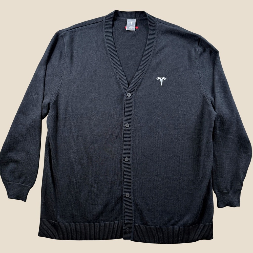 New Tesla Cardigan Sweater Men 3X Black Embroidered Logo Button Front Corporate